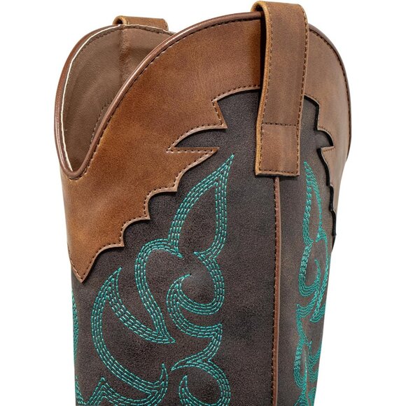 SheSole Womens Dark Brown Cowboy Square Toe Cowgirl Wide Calf Western Boots - Picture 3 of 9